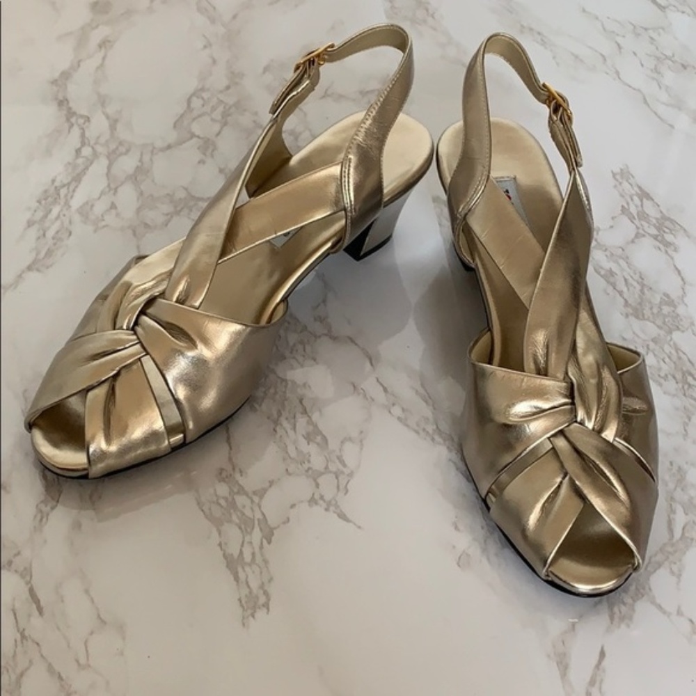 Vintage Champagne Peep Toe Heels